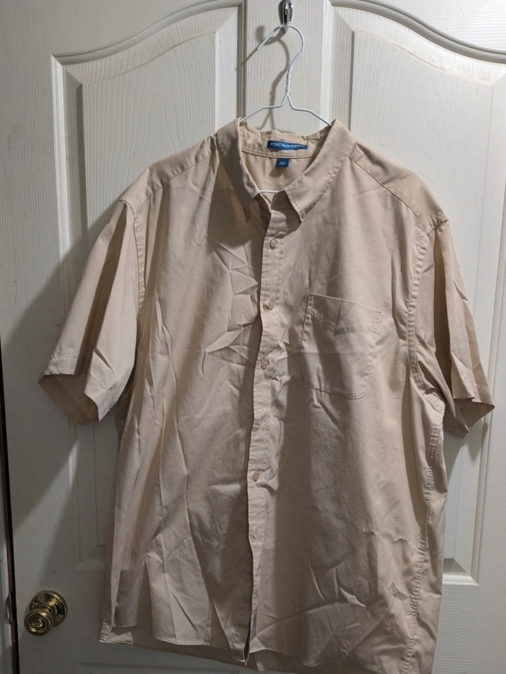 Port Authority Beige Short-Sleeve Button-Down Shirt